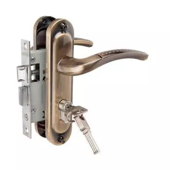 Замок врезной Vrata, 50/106-ЦМ70, 210278, ручка в комплекте, цилиндровый, защелка, бронза