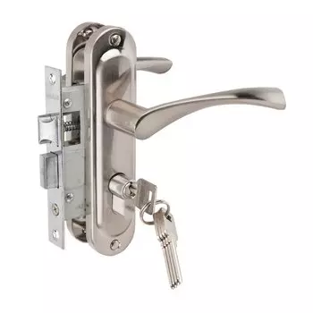 Замок врезной Vrata, 50/76-ЦМ70, 210267, ручка в комплекте, цилиндровый, защелка, никель