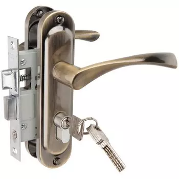 Замок врезной Vrata, 50/76-ЦМ70, 210268, ручка в комплекте, цилиндровый, защелка, бронза