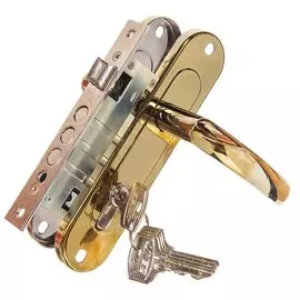 Замок врезной Зенит, ЗВ7-60.1-02, БП-00010513, ручка в комплекте, цилиндровый, золотой