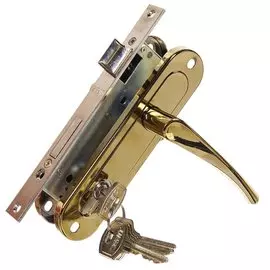 Замок врезной Зенит, ЗВ7-70.4, 00-00008930, ручка в комплекте, цилиндровый, золотой лак