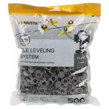 Зажим для выравнивания плитки 2 мм, 500 шт, СВП Strong, серые, 3D Krestiki, К00005561