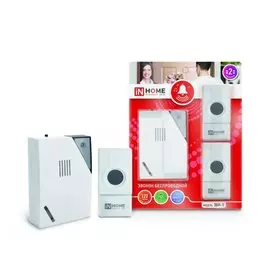 Звонок беспроводной, на батарейках, 32 мелодии, кнопка IP 44, 2 х 1.5 В, АА, 120 м, 2 кнопки, бело-серый, In Home, ЗБН-5, 4690612013336