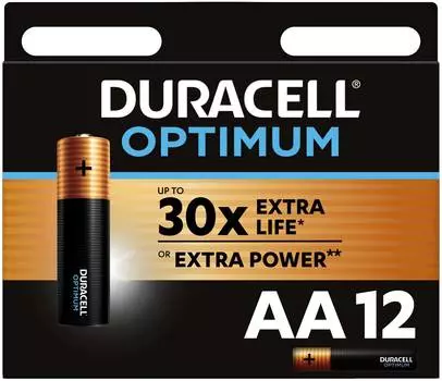 Батарея AA Duracell Alkaline LR6 Optimum, в комплекте 12шт. (5014073)