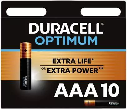 Батарея AAA Duracell Alkaline LR03 Optimum, в комплекте 10шт. (5014072)