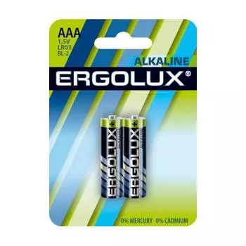 Батарея AAA Ergolux Alkaline LR03 BL-2, в комплекте 2шт. (11743) (плохая упаковка)