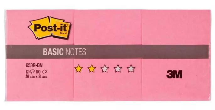 Блок самоклеящийся 3M Post-it Basic 653R-BN 7100215955 неон 3цв.в упаковке 100 листов (упак.:12шт)