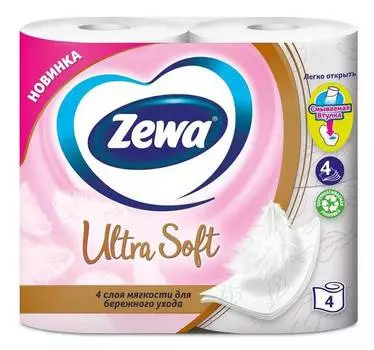 Бумага туалетная Zewa Ultra soft бытовая 4-х слойная 12.3м белый (4рул.) (8534)