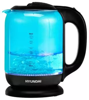 Чайник электрический Hyundai HYK-G2806 голубой/черный, стекло