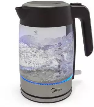 Чайник электрический Midea MK-8003 нержавеющая сталь/черный, нержавеющая сталь/стекло