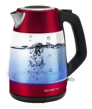 Чайник электрический Polaris PWK 1760CGL красный, пластик/стекло