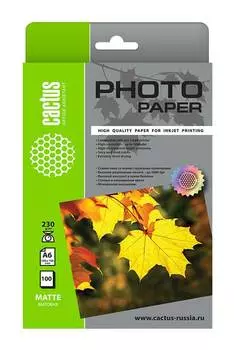 Фотобумага Cactus CS-MA6230100 10x15 230г/м2 100л., белый