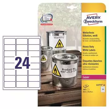 Этикетки Avery Zweckform L4773-20 A4 196г/м2 20л., белый