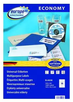 Этикетки Europe100 ELA038-100 A4 70г/м2 100л., белый