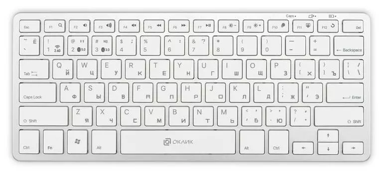 Клавиатура Оклик 855S, русские и английские буквы, серебристый (1696464)