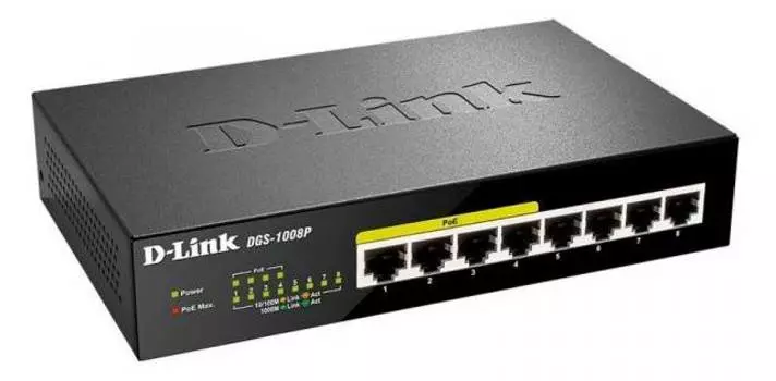 Коммутатор неуправляемый D-Link DGS-1008P/F1A