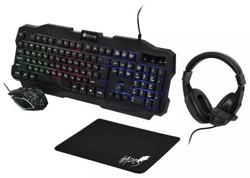 Комплект Оклик HS-HKM200G HADES (клав/мышь/коврик/гарнитура) черный (1103548)