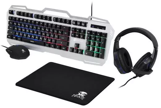 Комплект Оклик HS-HKM300G PIRATE (клав/мышь/коврик/гарнитура) черный (1103554)