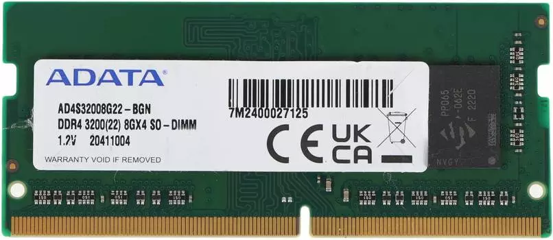 Оперативная память A-Data DDR4 - 8Gb, 3200 МГц, SO-DIMM, CL22 (ad4s32008g22-bgn)