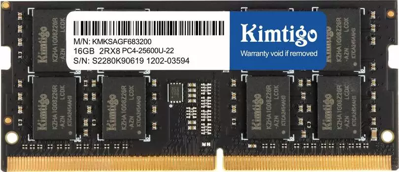 Оперативная память Kimtigo DDR4 - 16Gb, 3200 МГц, SO-DIMM, CL22 (kmksagf683200)