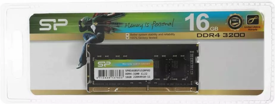 Оперативная память Silicon Power DDR4 - 16Gb, 3200 МГц, SO-DIMM, CL22 (sp016gbsfu320f02)