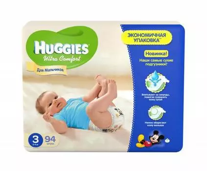 Подгузники Huggies Ultra Comfort 3 для мальчиков (5-9 кг) упак:94шт.