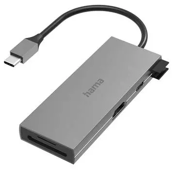 Разветвитель USB-C Hama H-200110 серый (00200110)