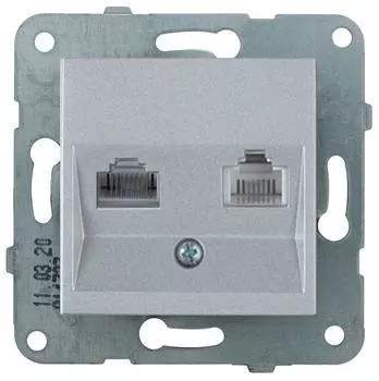 Розетка компьютерная/телефонная Panasonic Karre Plus &amp; Arkedia Slim серебро (wktt04082sl-ru)