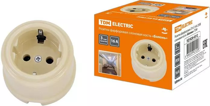 Розетка силовая Tdm Electric Болонь Фарфоровая бежевый (sq1820-0312)