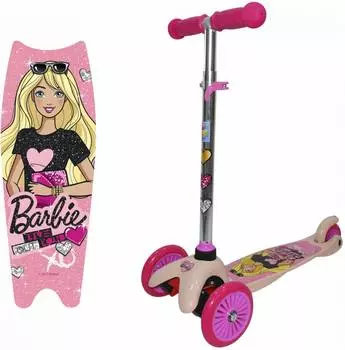 Самокат 1TOY Barbie, детский, 3-колесный, розовый/мультиколор (т11410н)