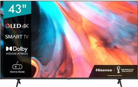 Телевизор Hisense 43E7HQ, 43", QLED, 4K Ultra HD, черный