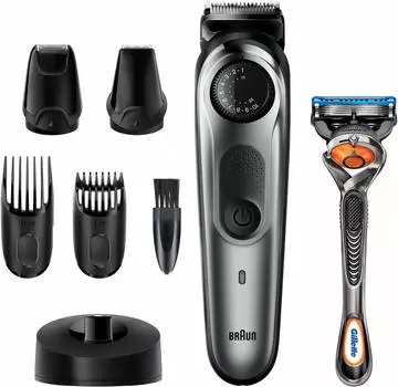 Триммер Braun BT7240 + Бритва Gillette + 2 кас черный/серебристый (BT7240+GIL FUS)