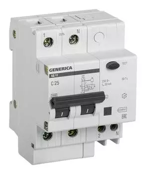 Выключатель автом. дифф. тока IEK АД12 Generica MAD15-2-025-C-030 25A тип C 4.5kA AC 2П 230В 4мод серый (упак.:1шт)