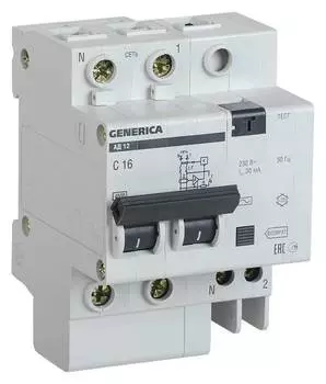 Выключатель автом. дифф. тока IEK АД12 Generica MAD15-2-050-C-030 50A тип C 4.5kA AC 2П 230В 4мод серый (упак.:1шт)