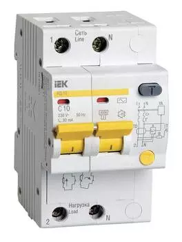 Выключатель автом. дифф. тока IEK АД12 MAD10-2-010-C-030 10A тип C 4.5kA AC 2П 230В 3мод белый (упак.:1шт)