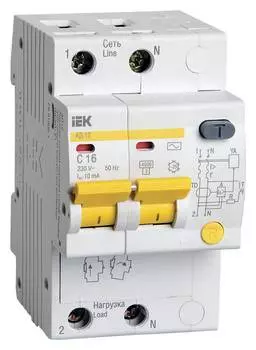 Выключатель автом. дифф. тока IEK АД12 MAD10-2-016-C-010 16A тип C 4.5kA AC 2П 230В 3мод белый (упак.:1шт)