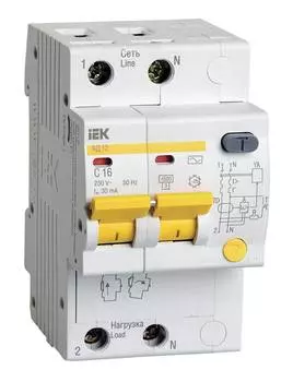 Выключатель автом. дифф. тока IEK АД12 MAD10-2-016-C-030 16A тип C 4.5kA AC 2П 230В 3мод белый (упак.:1шт)