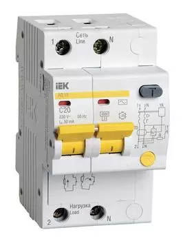 Выключатель автом. дифф. тока IEK АД12 MAD10-2-020-C-030 20A тип C 4.5kA AC 2П 230В 3мод белый (упак.:1шт)