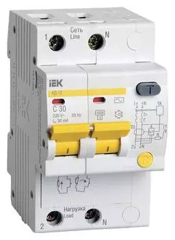Выключатель автом. дифф. тока IEK АД12 MAD10-2-032-C-030 32A тип C 4.5kA AC 2П 230В 3мод белый (упак.:1шт)