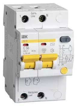 Выключатель автом. дифф. тока IEK АД12 MAD10-2-050-C-030 50A тип C 4.5kA AC 2П 230В 3мод белый (упак.:1шт)