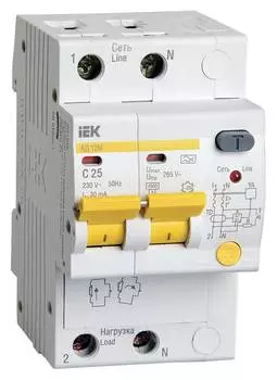 Выключатель автом. дифф. тока IEK АД12М MAD12-2-025-C-030 25A тип C 4.5kA A 2П 230В 3мод белый (упак.:1шт)