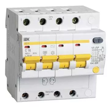 Выключатель автом. дифф. тока IEK АД14 MAD10-4-016-C-030 16A тип C 4.5kA AC 4П 230/400В 5мод белый (упак.:1шт)