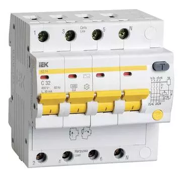Выключатель автом. дифф. тока IEK АД14 MAD10-4-032-C-030 32A тип C 4.5kA AC 4П 400В 5мод белый (упак.:1шт)