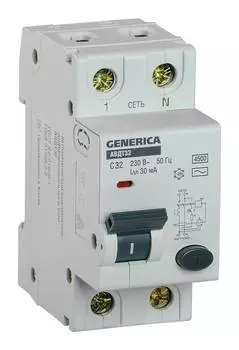 Выключатель автом. дифф. тока IEK АВДТ 32 Generica MAD25-5-032-C-30 32A тип C 6kA AC 2П 230В 2мод серый (упак.:1шт)