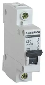 Выключатель автоматический IEK Generica MVA25-1-050-C 50A тип C 4.5kA 1П 230В 1мод серый (упак.:1шт)