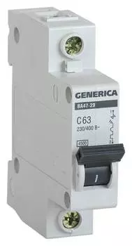 Выключатель автоматический IEK Generica MVA25-1-063-C 63A тип C 4.5kA 1П 230/400В 1мод серый (упак.:1шт)