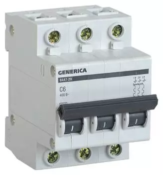 Выключатель автоматический IEK Generica MVA25-3-006-C 6A тип C 4.5kA 3П 400В 3мод серый (упак.:1шт)