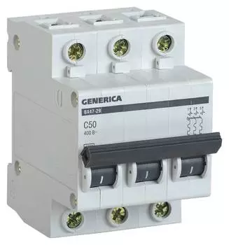 Выключатель автоматический IEK Generica MVA25-3-050-C 50A тип C 4.5kA 3П 400В 3мод серый (упак.:1шт)