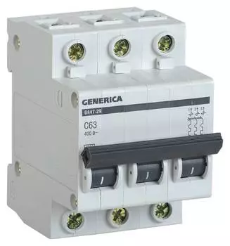Выключатель автоматический IEK Generica MVA25-3-063-C 63A тип C 4.5kA 3П 400В 3мод серый (упак.:1шт)