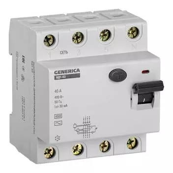 Выключатель дифф.тока УЗО IEK ВД1-63 Generica MDV15-4-040-030 40A 4.5kA AC 4П 400В 4мод серый (упак.:1шт)